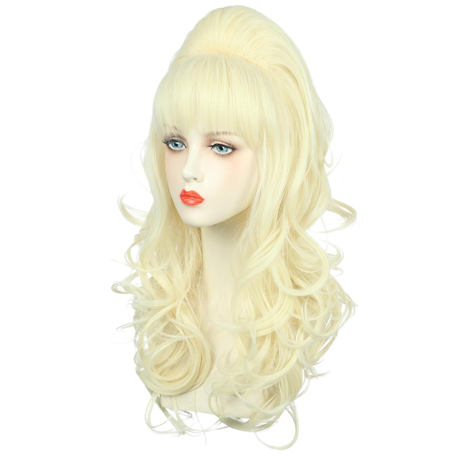 Adult Long Blonde Curly Women Big Bouffant Wig Beehive 60s 70s Cosplay Costume W