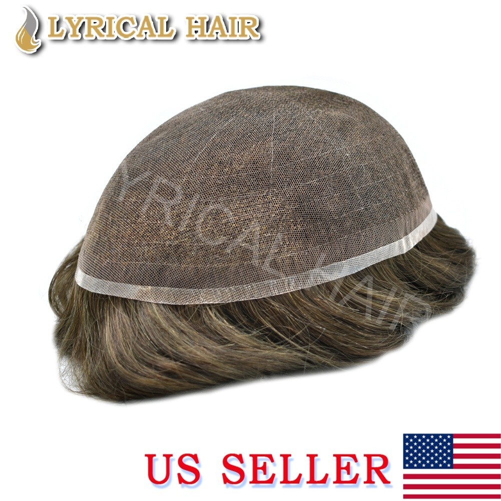 Full Lace Mens Toupee Soft Human Hair Light Invisible Hairline System Unit Men