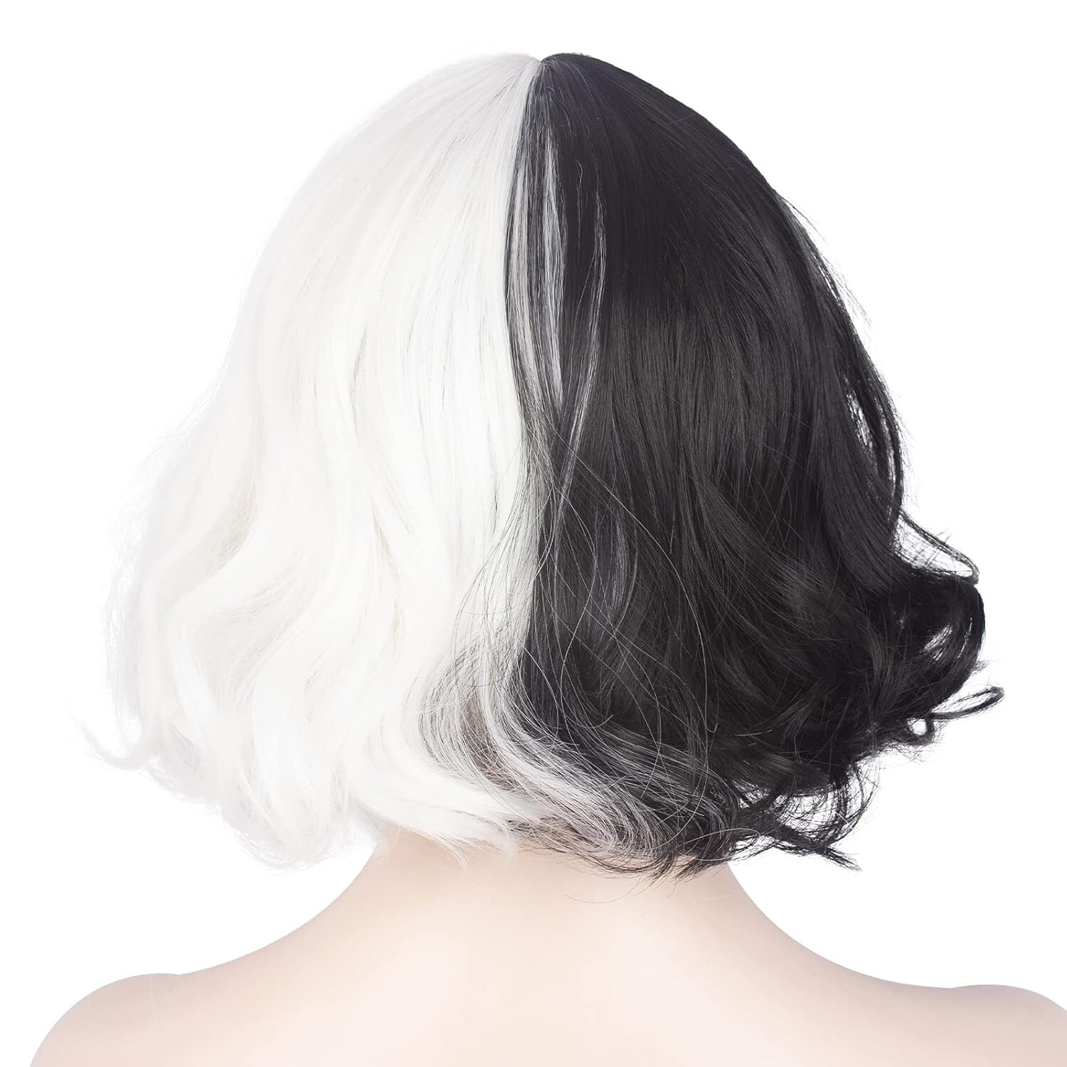 WeKen Short Half Black White Wig woman teen wavy bangs cosplay stage costume