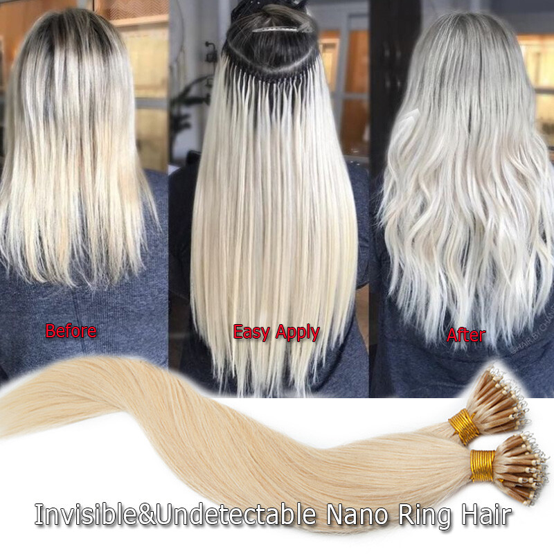 Nano Ring Loop Remy Human Hair Extensions Thick Full Head Micro Bead Tip 150G 8A