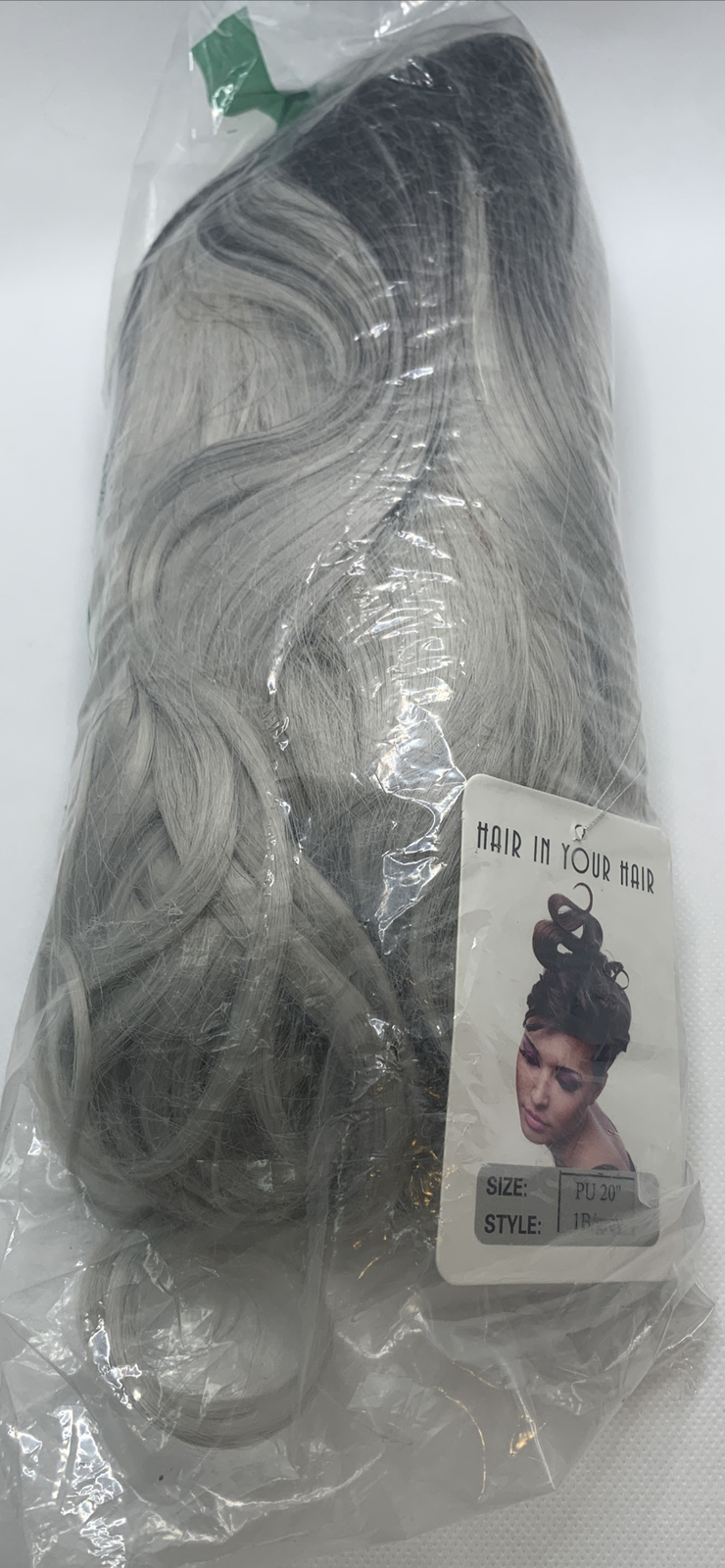 Queentas-Silver Gray Ombre Long Wavy CurlyWig WomenSynthetic Hair PU 20” 1B Gray