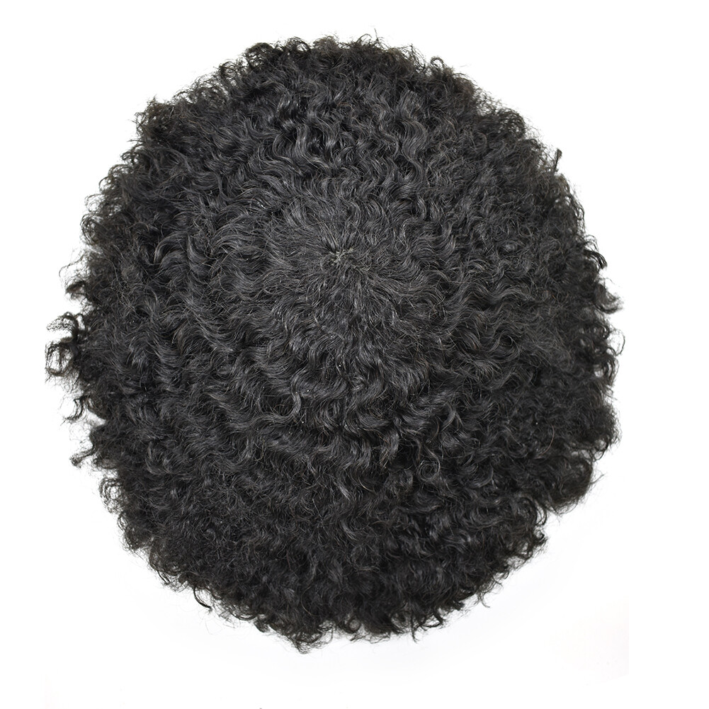 Afro Curl Mens Toupee Lace Front Poly Hairpiece African American Human Hair Unit