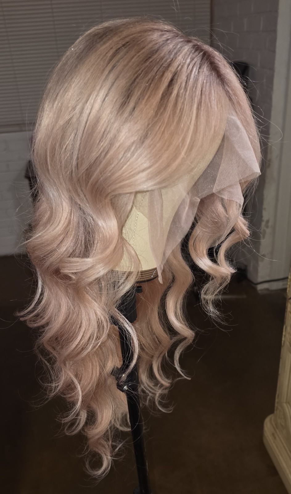 30″ Custom-colored 100% Human Hair Lace Front Wig – Pink Champagne