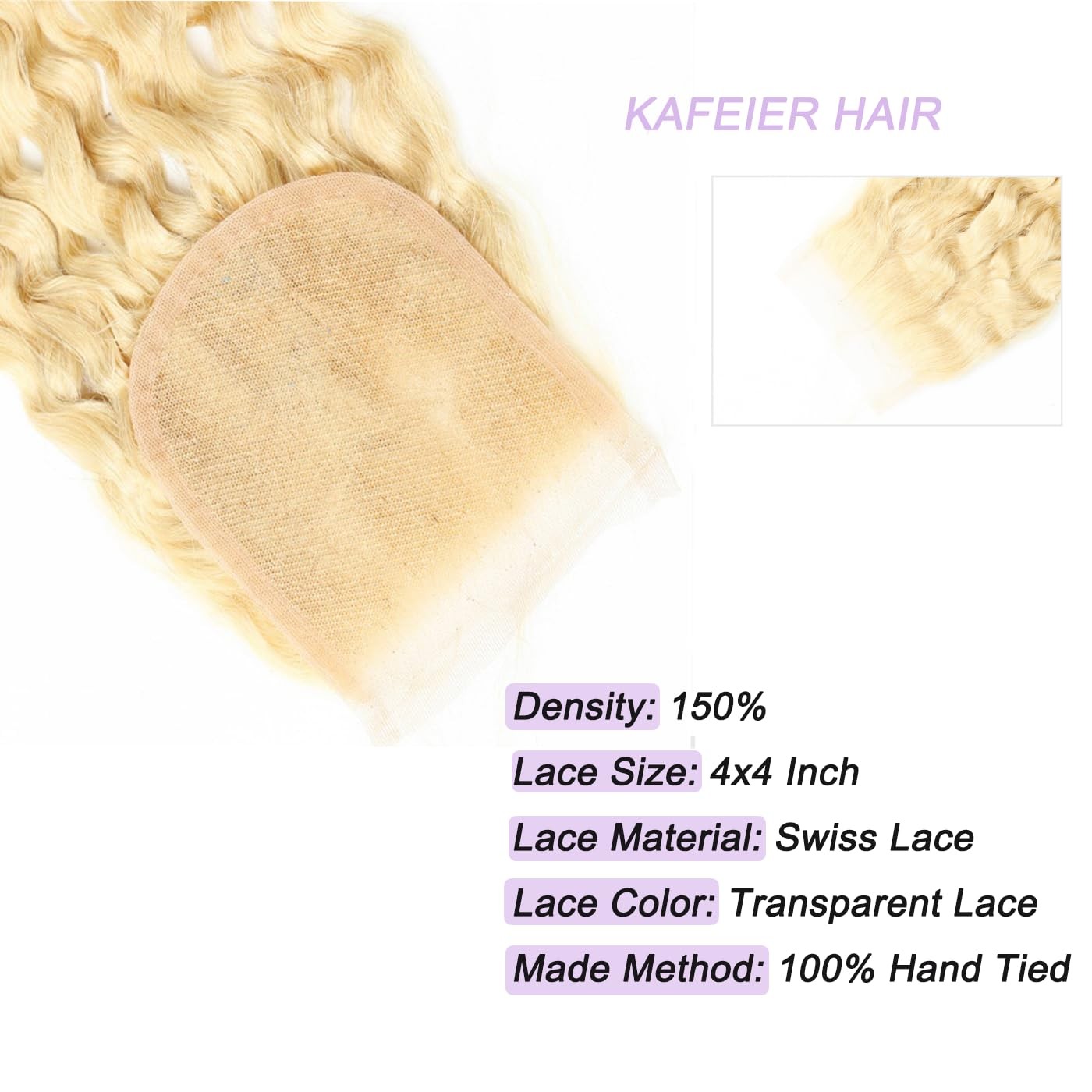 Kafeier Blonde 613 Closure Deep Wave Part Blonde Closure Human Hair Indian Remy