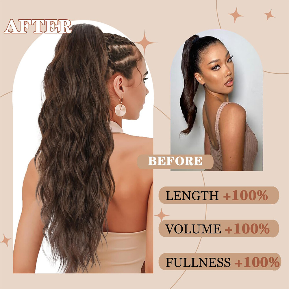 Long Thick Deep Curly Wavy Ponytails Synthetic Claw Clip-In Hair Extension Black