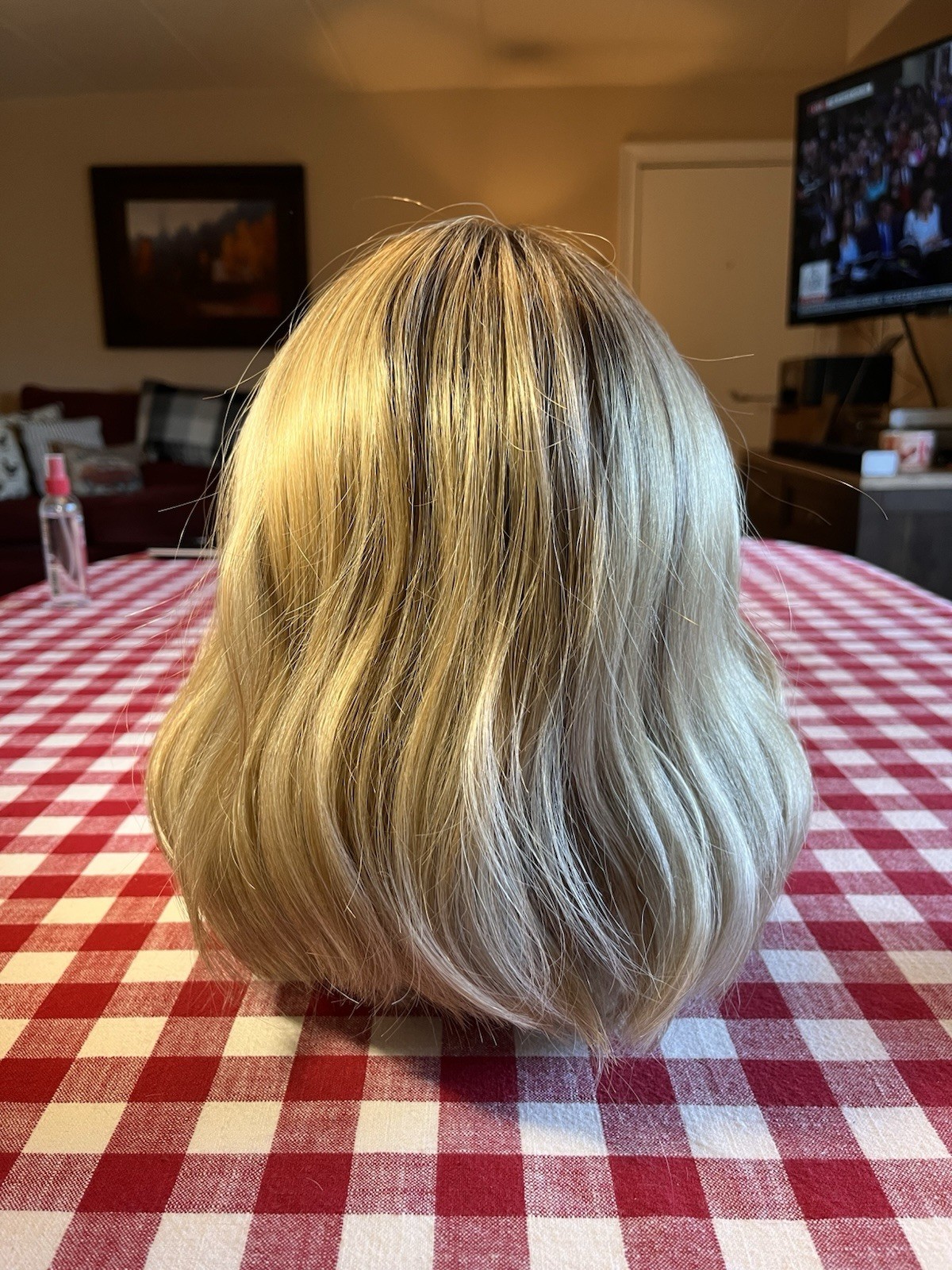Women’s Blonde Med Brown Rooted Mono Top Lace Front Wavy Wig Sz Large READ SEE