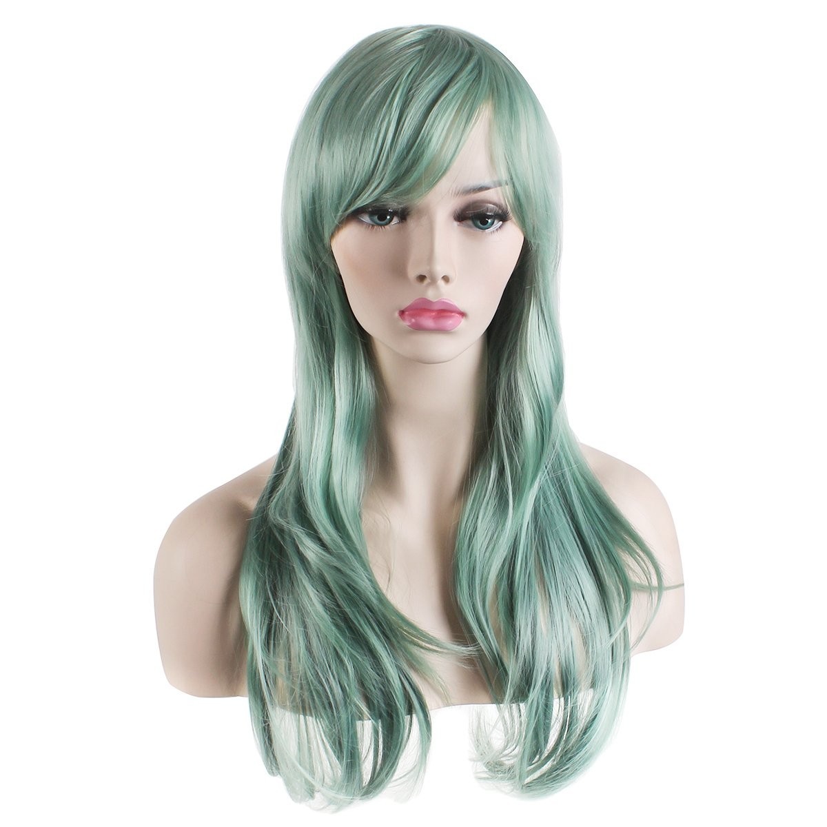 28″ Grey Green Wavy Curly Wig for Women Cosplay Party 157E661885