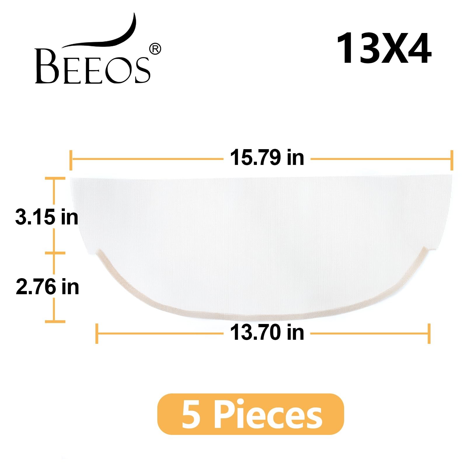 BEEOS 13×4 Transparent Frontal Lace for Making Wig, 5 Pieces Thin Net Base fo…