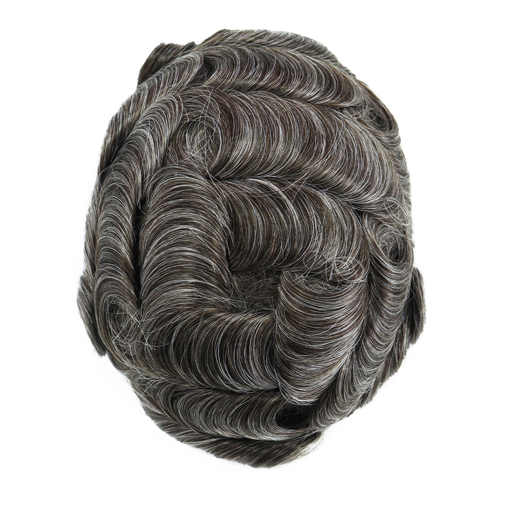 Mens Thin Skin V Looped Human Hair Replecement System Natural 0.08mm Hairpieces