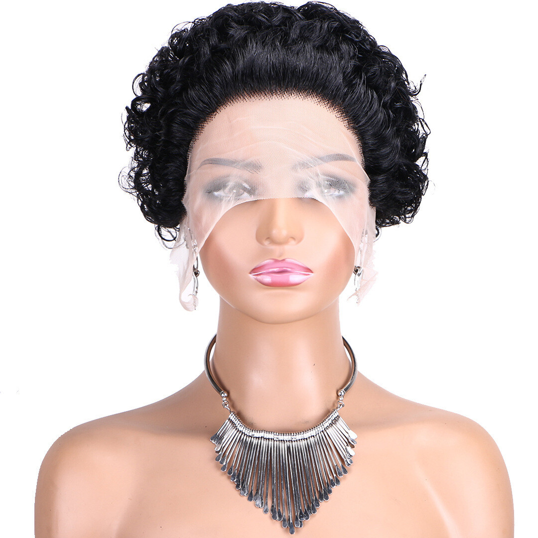 Short 6″ Curly Human Hair Lace Front Wig for Women 13×1 Lace Human Hair Afro Wig