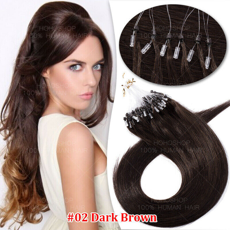Easy Loop Micro Real Human Hair Extensions Micro Beads Link Russian Hair 16-26in