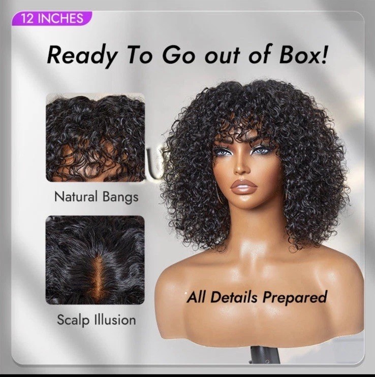 Luvme Hair Water Wave Minimalist Lace Glueless Wig with Bangs 100% Human Hair