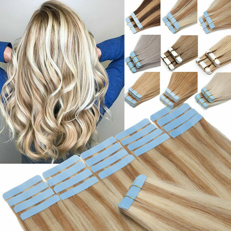 Adhesive Invisible Tape in Remy Human Hair Extensions Skin Weft Brazilian Hair