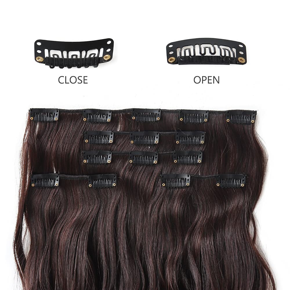 Dark Brown Hair Extensions 18″ Wavy 2 Sets Clip In Hair Extension Women Hallo…