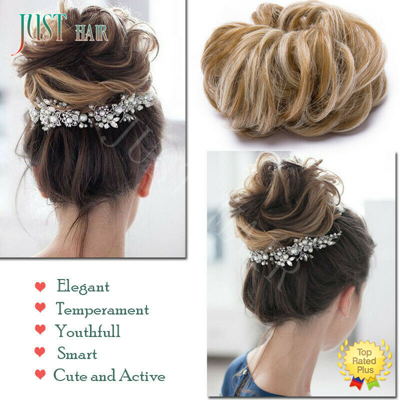 Real Natural Curly Messy Bun Hair Piece Scrunchie Hair Extension as Human Blonde