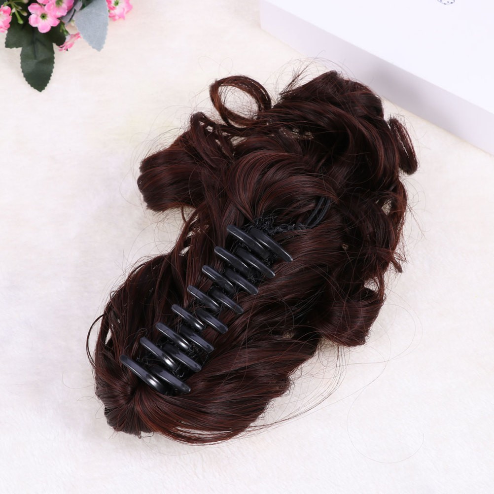 Brown Synthetic Wigs Claw Ponytail Extension Natural Look Easy to Wear