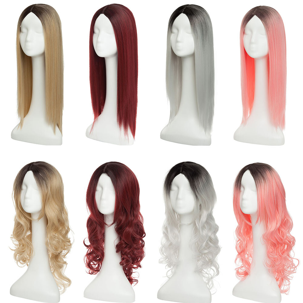 Popular Wavy Ombre Dark Red Cosplay Wig Women Colorful Costume Synthetic Wig Gm4