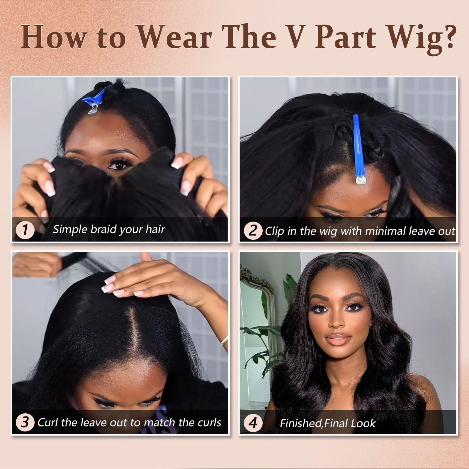 26 Inch Body Wave V Part Human Hair Wig – 200% Density, Adjustable Drawstring, N