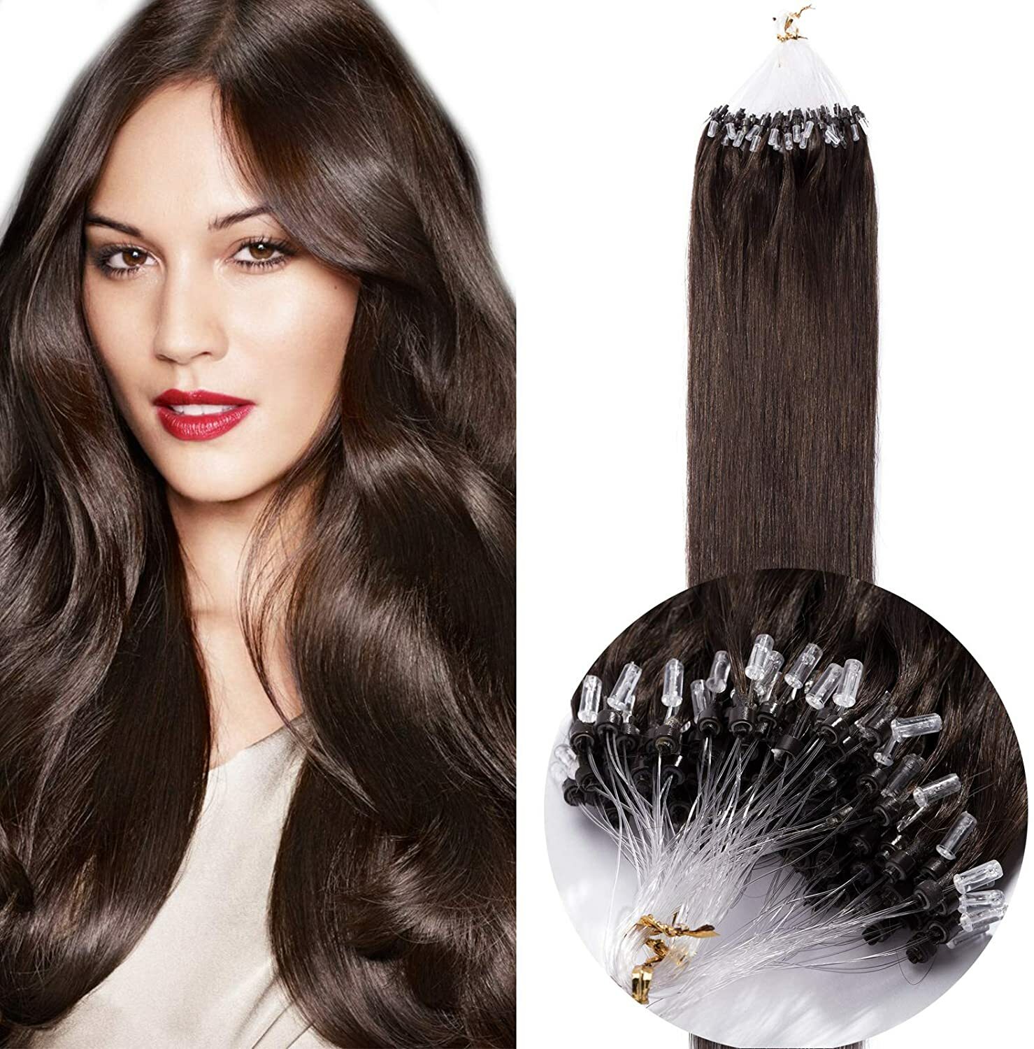 Easy Loop Micro Ring Link Hair Extensions Micro Beads Remy Human Hair 100-200str