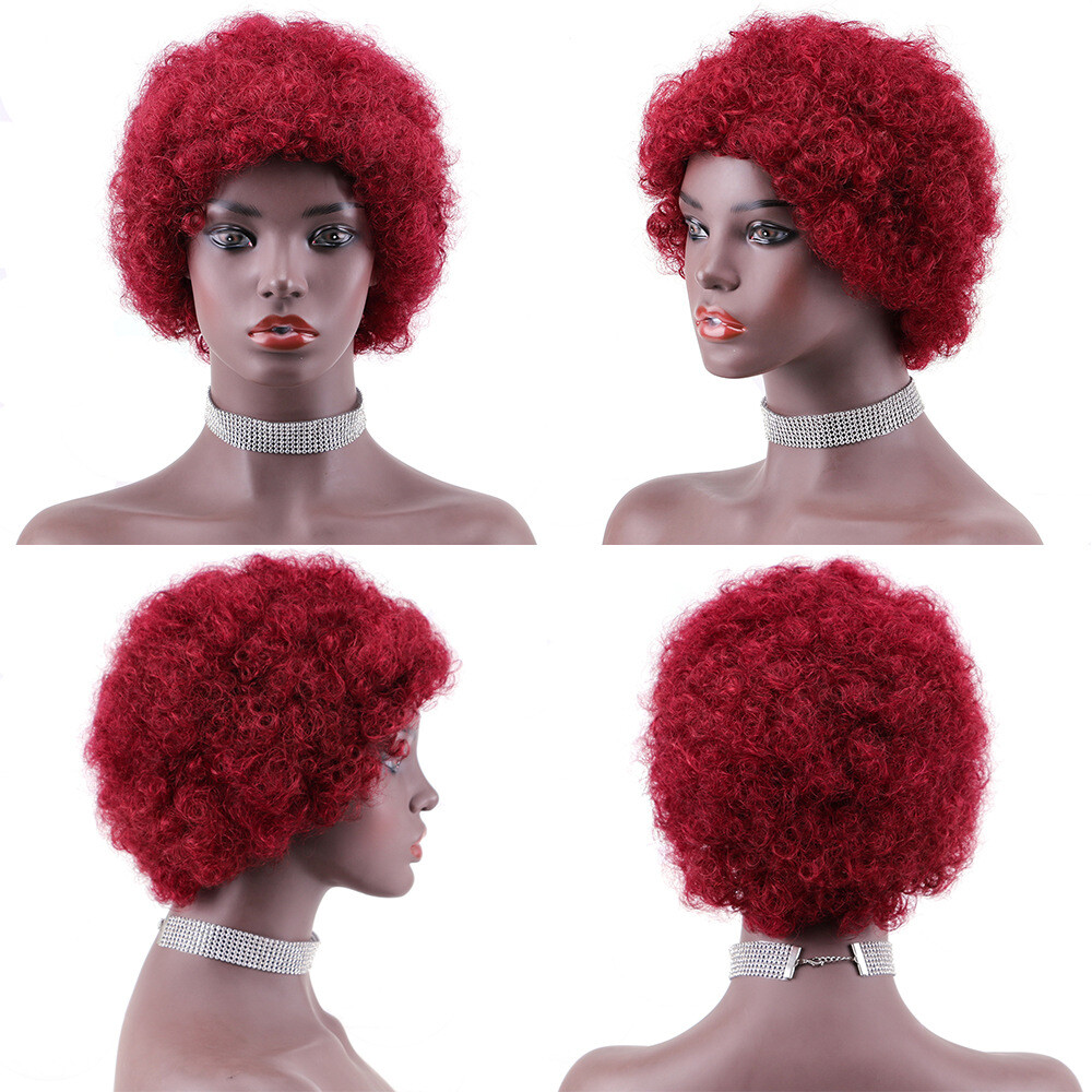 6″ Human Hair Wig Short Afro Kinky Curly Full Machine Made Wig for Black Women