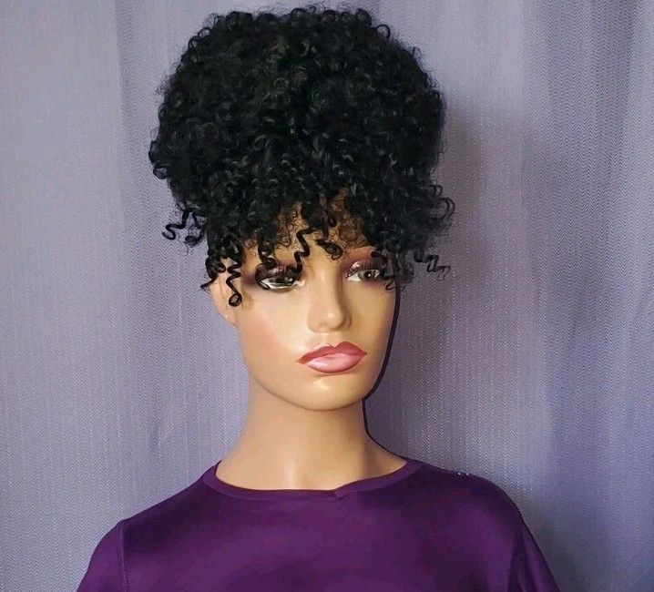 Puff Drawstring Ponytail w/Bangs Kinky Curly Hair Clip in Bangs Short Ponytail