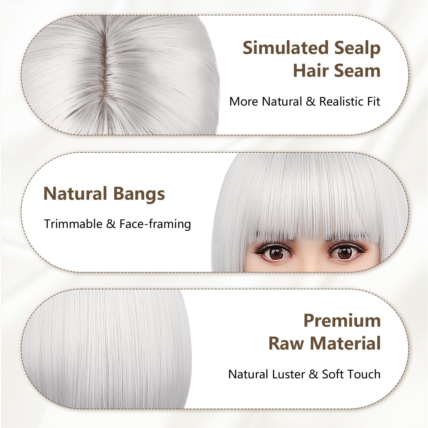 12″ Silver Straight Bob Wig for Women Halloween Party 158E106599