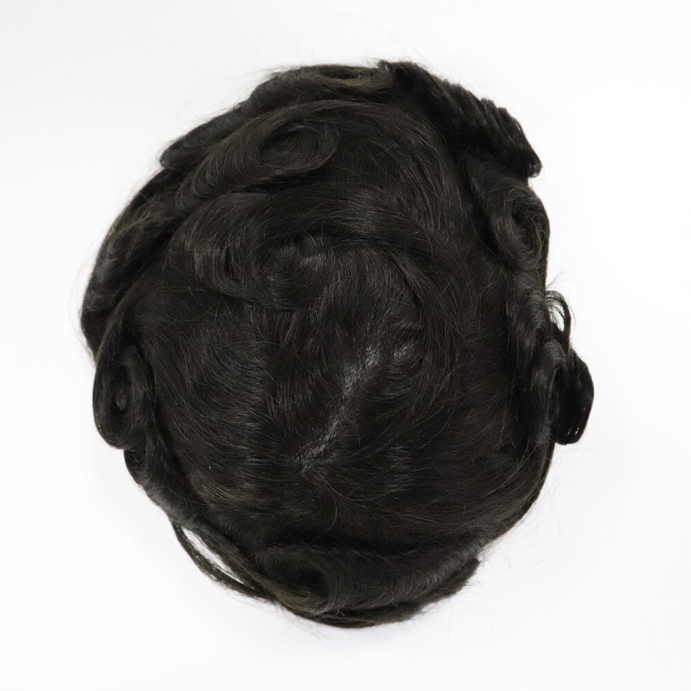 Natural Hair Replacement System 0.06mm Thin Skin V Toupee Gent Top Hair Piece#1B