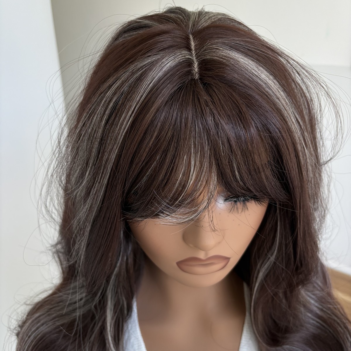 Long Wavy Mixed Brown blonde Cosplay Party Wig With Bangs Synthetic Hair Soft
