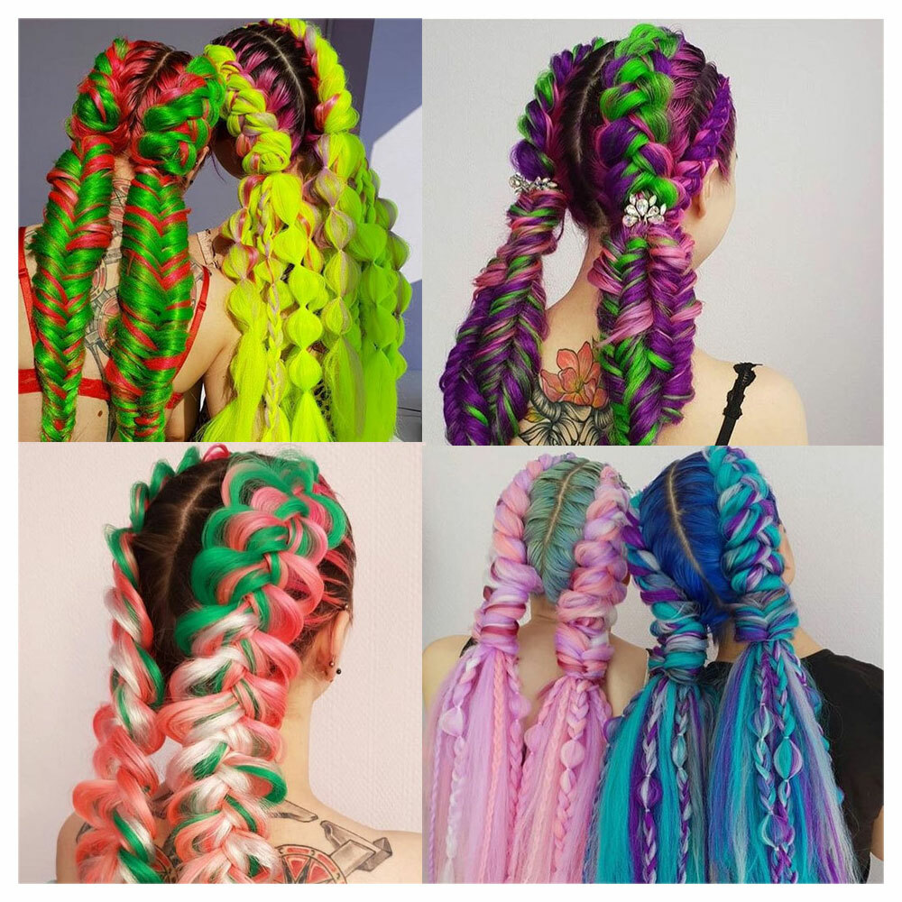 24″ Kanekalon Jumbo Braiding Hair Extensions Plaited Box Braids Ombre Rainbow US