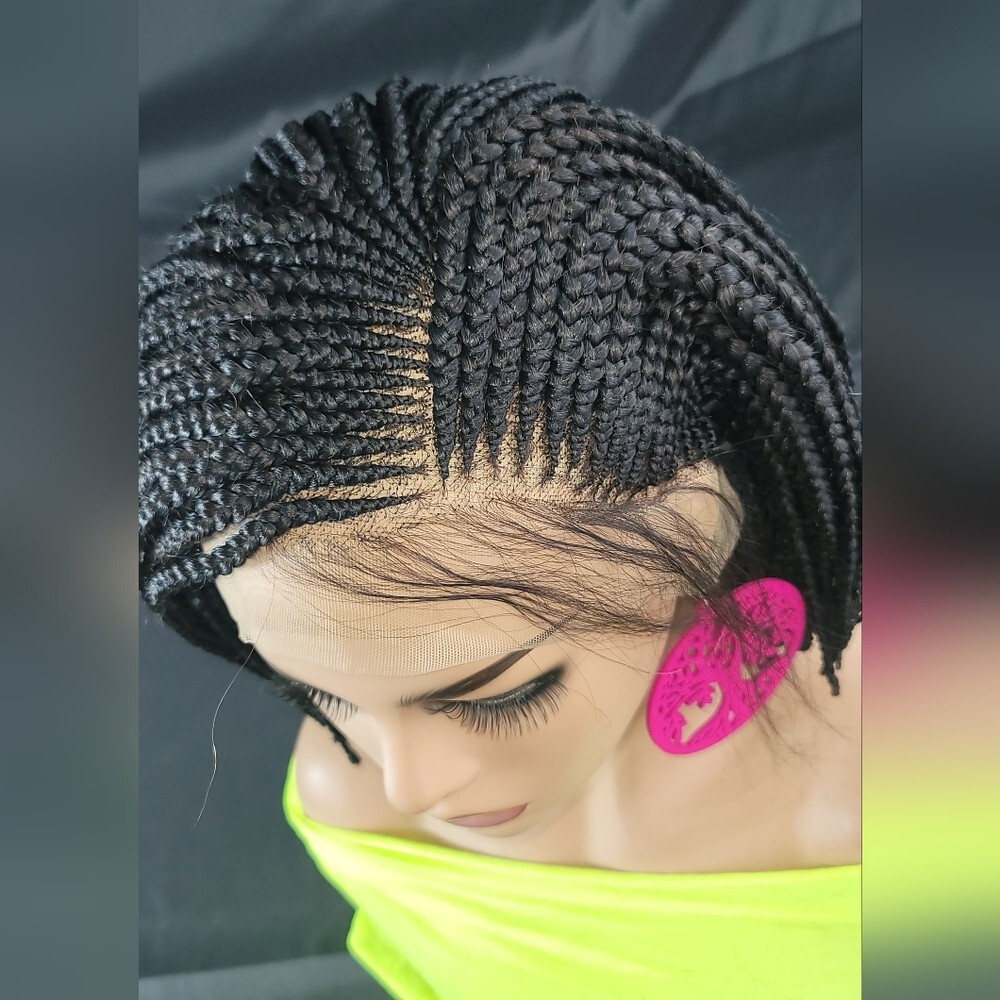 Braided Wig Full Lace Bob Micro Million Braids 6″ Jet Black Glueless NWT Short