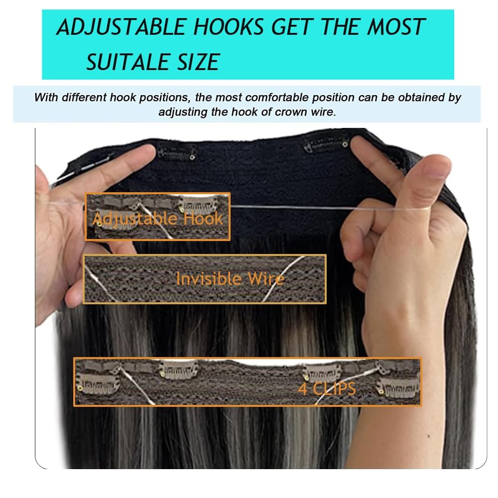 Invisible Wire Hair Extensions with Transparent Wire Adjustable Size 4 Secure Cl