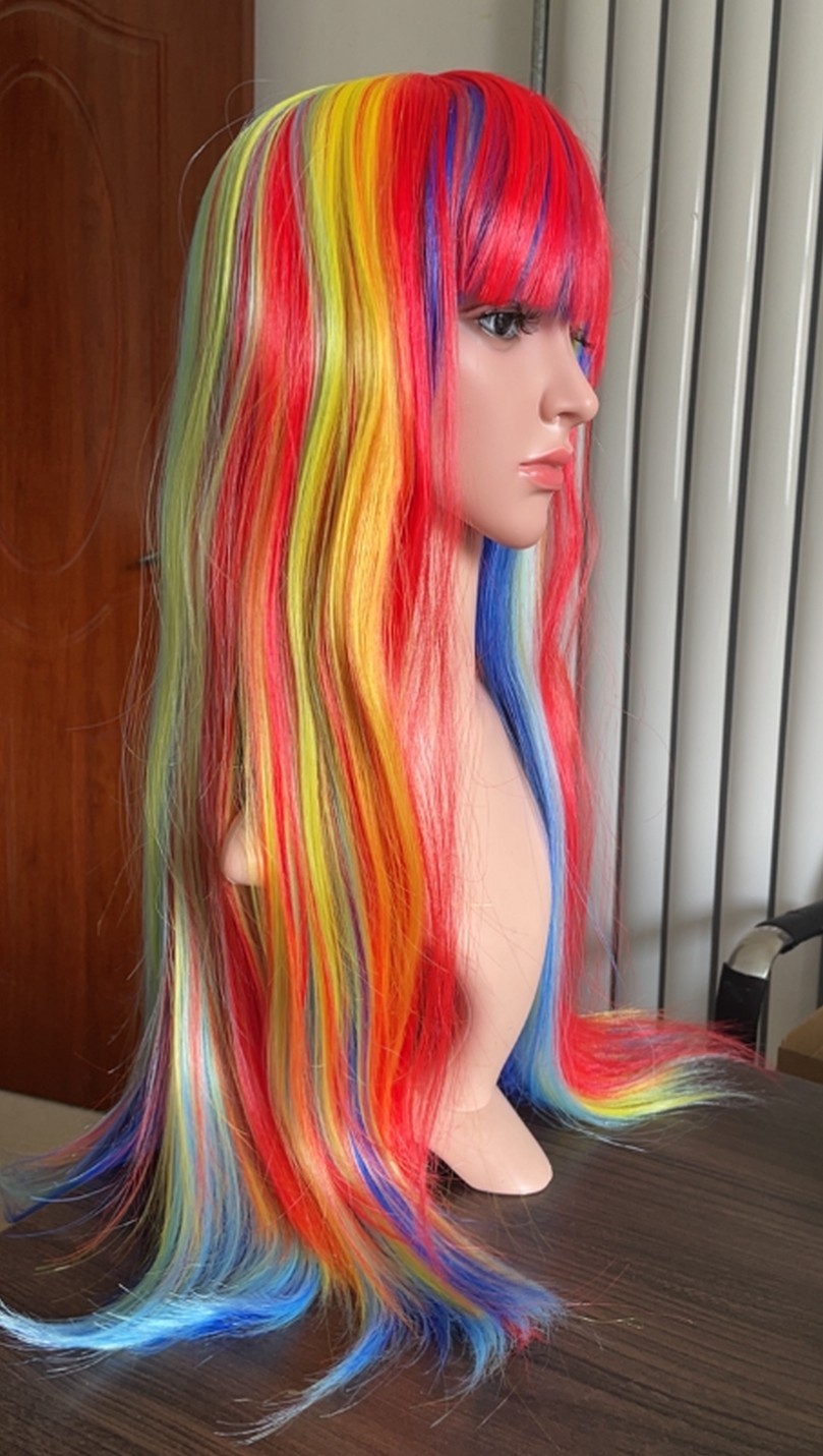 Rainbow Wig Straight Colorful Costume Wig for Women Cosplay Party Halloween 28in