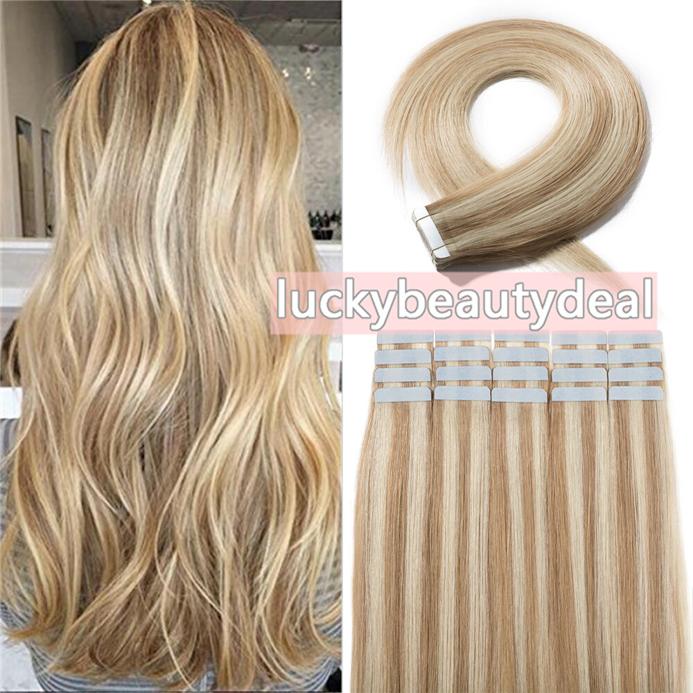 Tape in Hair Extensions Real Remy Human Hair Invisible Skin Wefts Full Head Hair