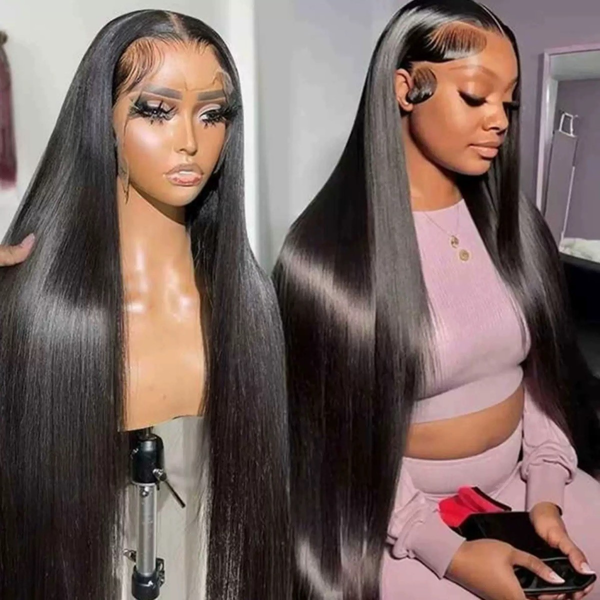 Natural black 13 x 4 Human Hair Headwear Long Straight Hair Wigs Straight Wigs