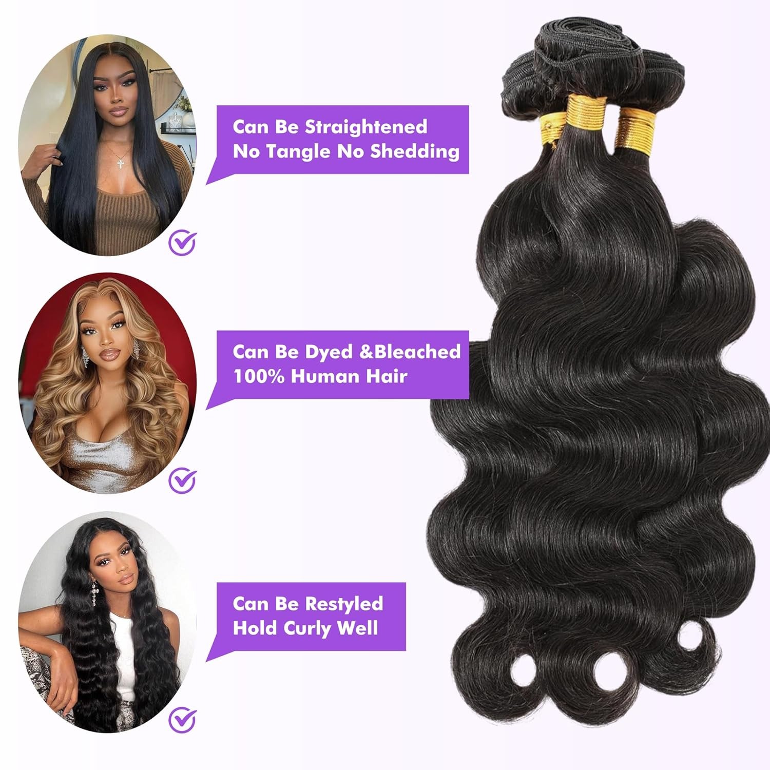 Body Wave Bundles Human Hair 16 18 20 Inch Unprocessed Brazilian Bundles