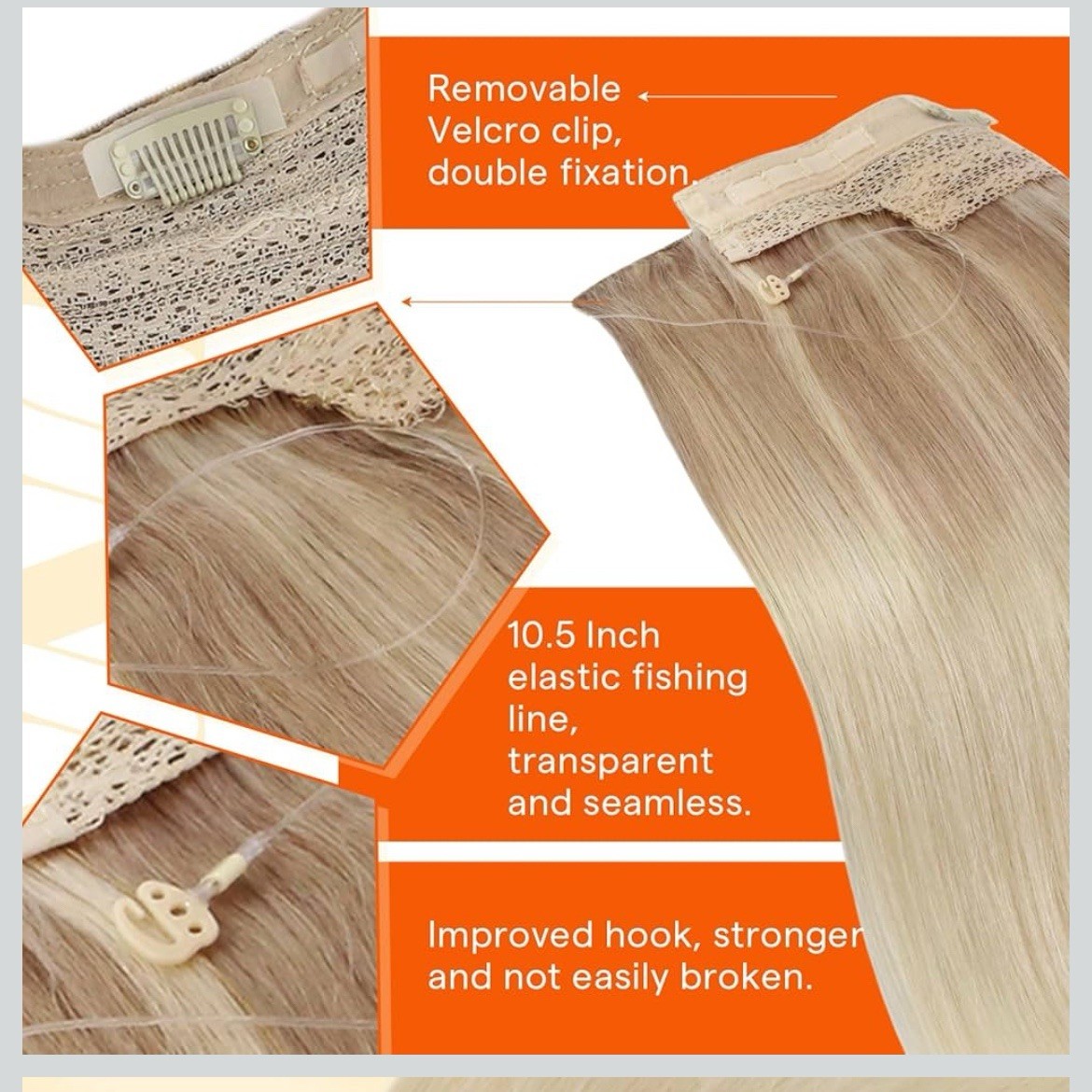 Sunny Hair FISHLINE 16″ Ash Blonde to Platinum Halo Wire Human Hair Extensions