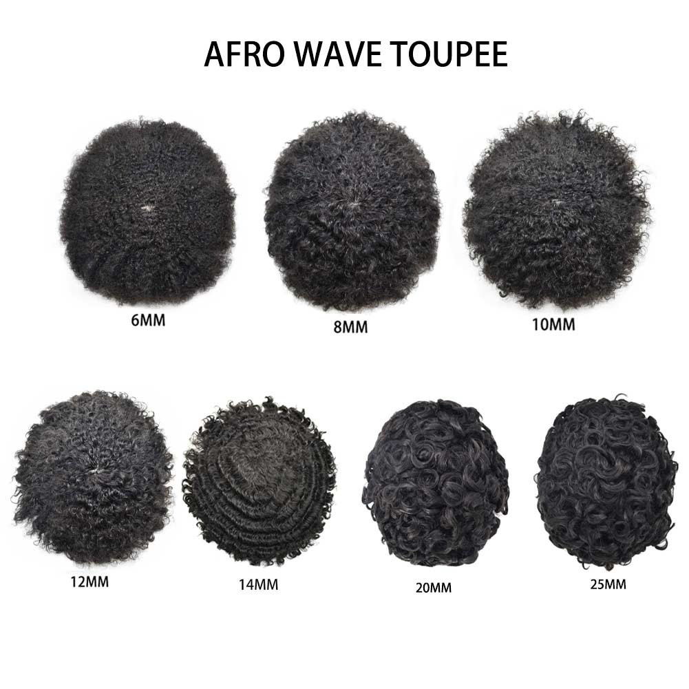 Afro Toupee for Black Men Full Poly Afro Wave Hair Units Human Hair PU System US