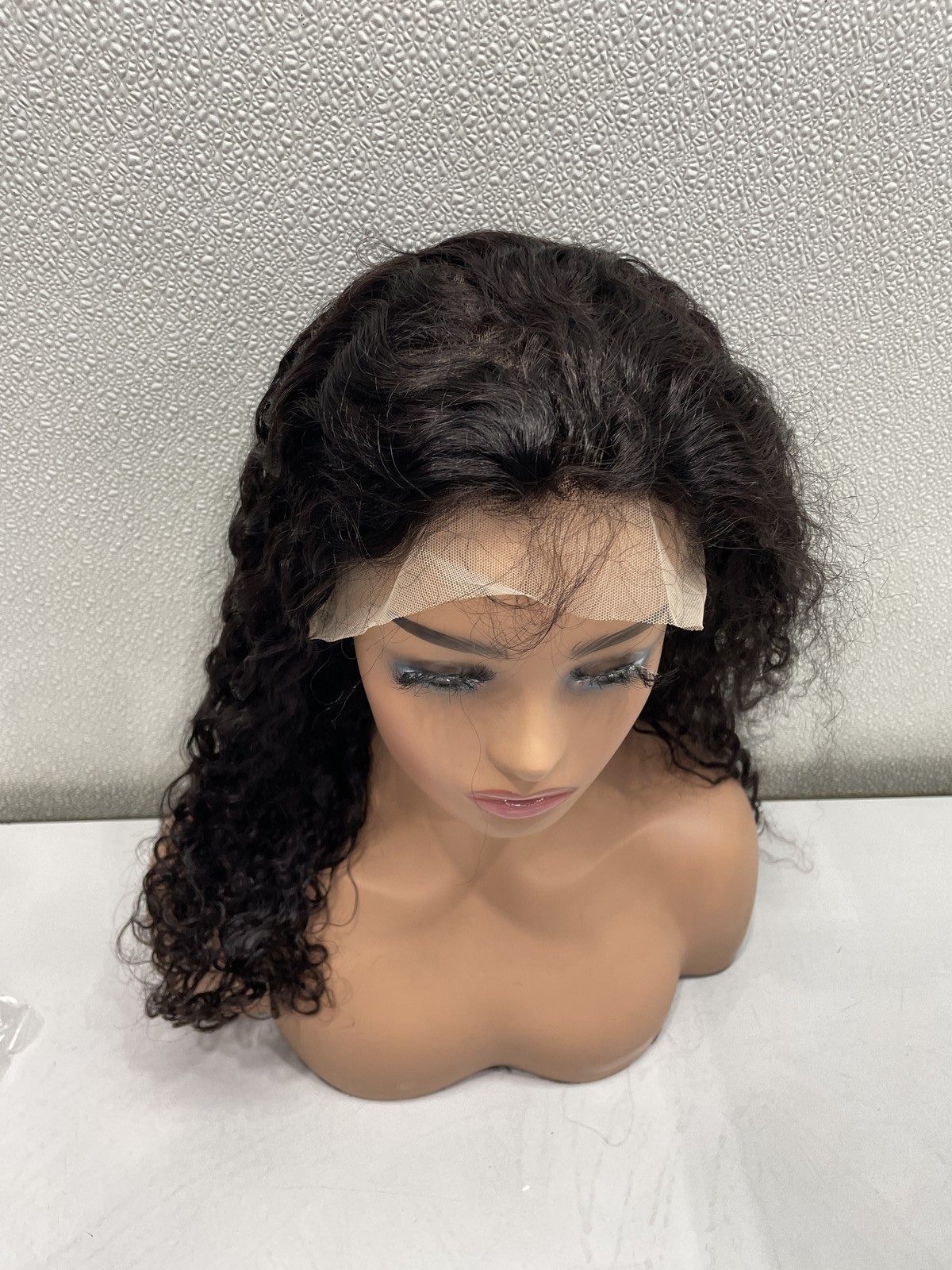 Natural Black Water Wave Human Hair Blend 13×4 Lace Front 180% Density Wig, 18″