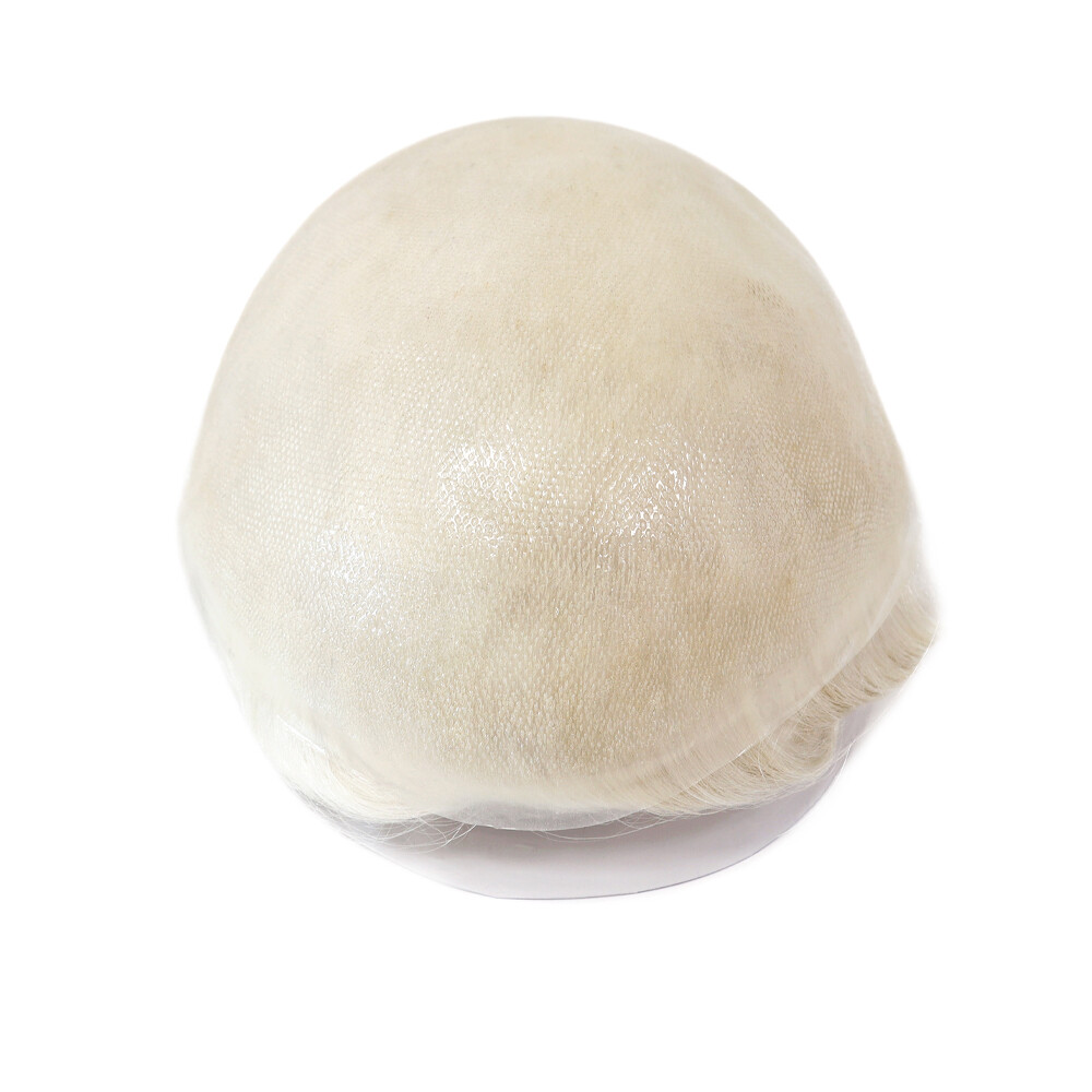 Toupee Mens Human Hair Thin Skin PU Hairpieces System Replecement Natural White