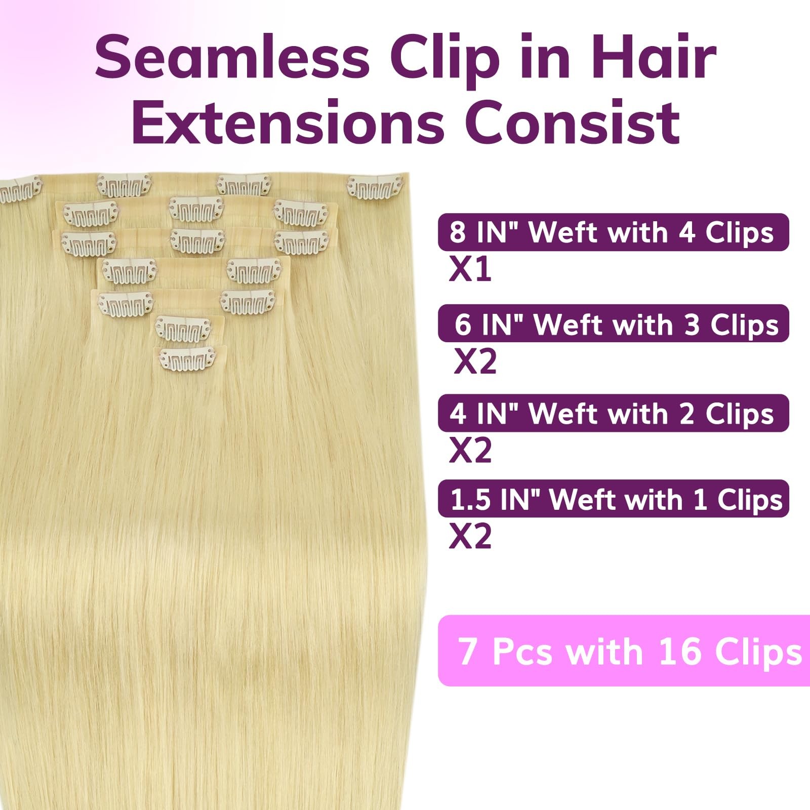 Idn Beauty Seamless Clip In Hair Extensions Human Hair 110G 14 Inch 613 Blonde