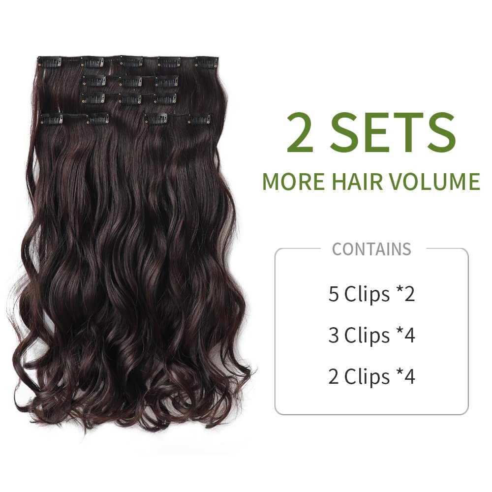 Dark Brown Hair Extensions 18″ Wavy 2 Sets Clip In Hair Extension Women Hallo…