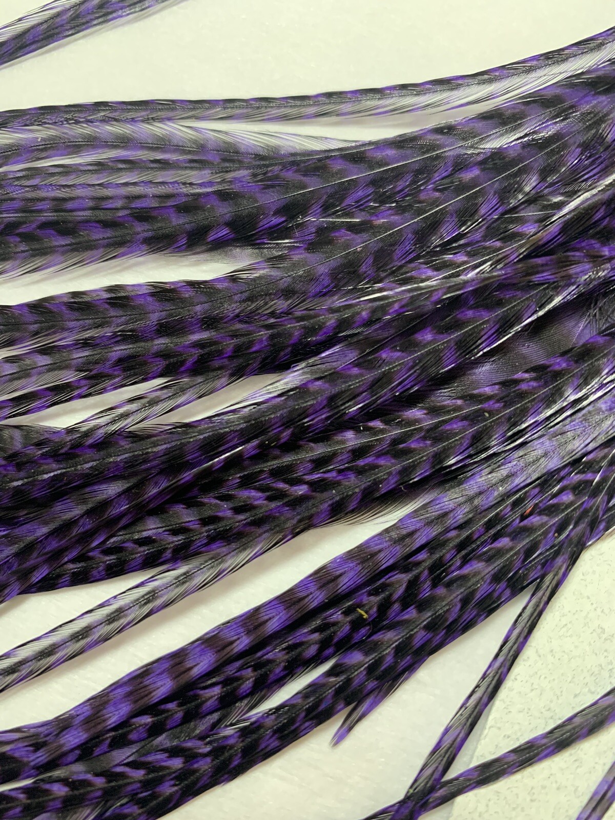 (5) X-long 9-12” Skinny PURPLE EDM Boho Striped Feather Hair Extensions Kit HOT