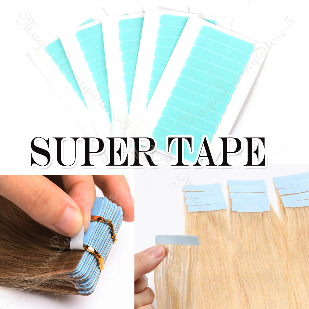 Double Sided Adhesive Blue Tape GLUE Tape In Remy Hair Extensions 4*0.8cm 100Pcs