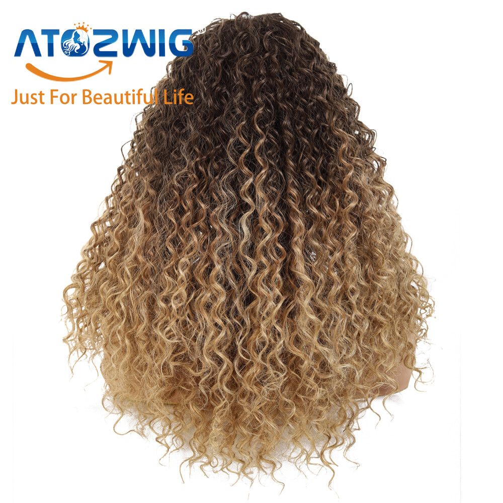 Ombre Blonde Long Deep Curly Heat Hair Synthetic Wigs for African American Women