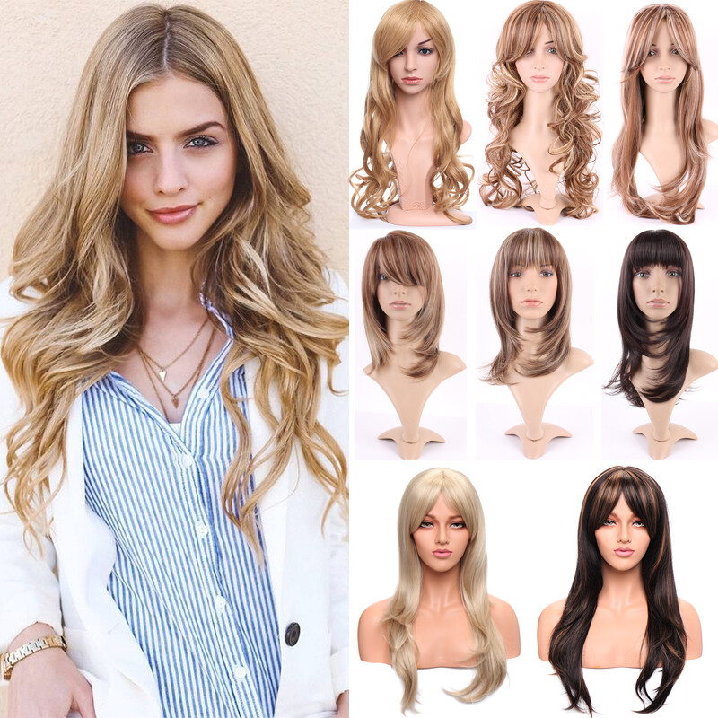 US Natural Long Wavy Curly Straight Wigs Hair Full Wigs Cosplay Party Sexy Women