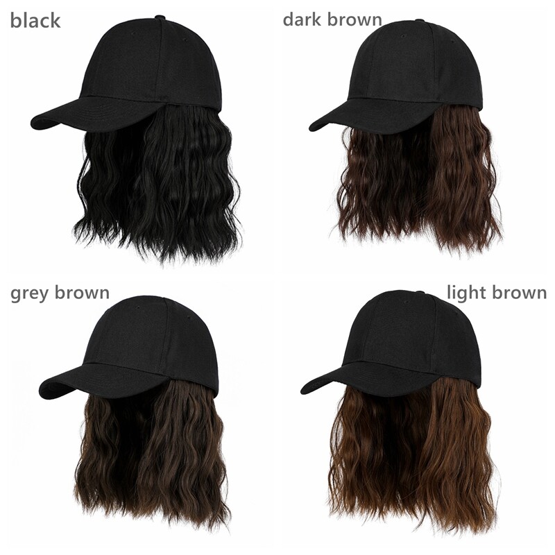 Women Baseball Cap Hat Wig Hairpiece with Short Curly Hair Adjustable Casual