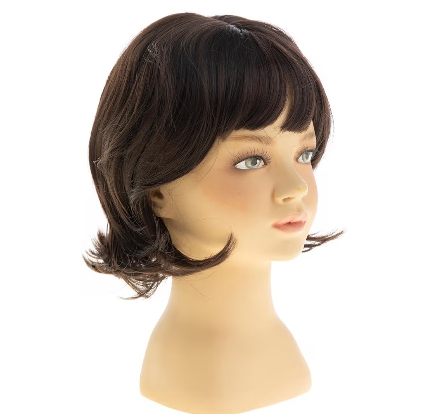 New Kids/Girls Wavy Dark Brown Short Bob Wig with Bangs Synthetic Hair