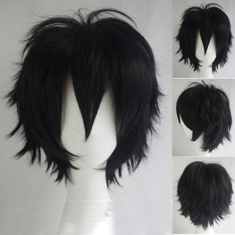 Unisex Short Cosplay Black Hair Wig Women Men Male Fluffy Straight Pixie Wigs…