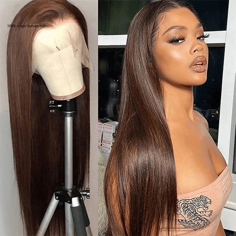 2# Color Brazilian 100% Human Hair 13*4 Lace Front Wig Straight Body Wave