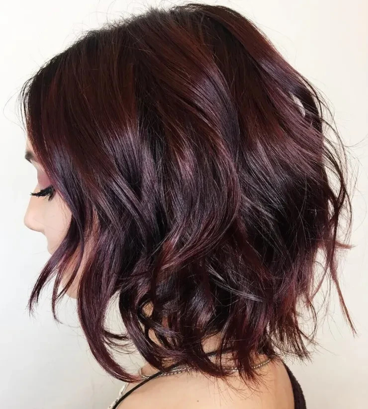 Short Dark Burgundy Red Bob Wigs Layered Wave 100% Human Hair Lace Front Wigs